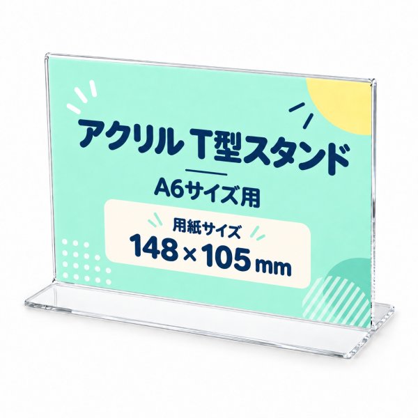 画像1: アクリルカード立て T型 A6サイズ横｜アクリルカードスタンド (1)