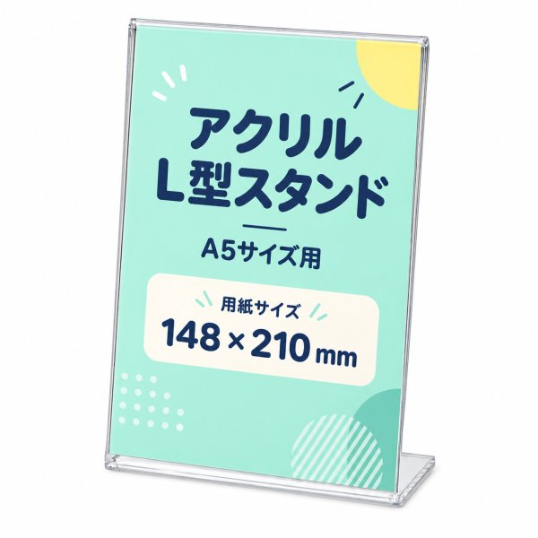 画像1: アクリルカード立て L型 A5サイズ縦｜アクリルカードスタンド (1)