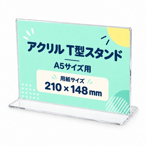 画像1: アクリルカード立て T型 A5サイズ横｜アクリルカードスタンド (1)