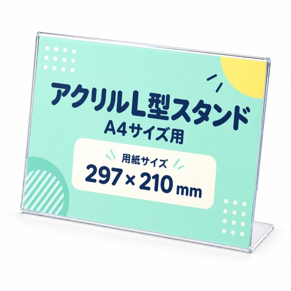画像1: アクリルカード立て L型 A4サイズ横｜アクリルカードスタンド (1)