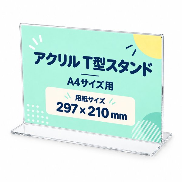画像1: アクリルカード立て T型 A4サイズ横｜アクリルカードスタンド (1)
